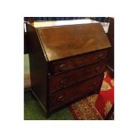 19th century mahogany bureau, fitted interior over three drawers, 35ins wide