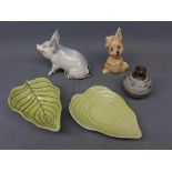 Mixed Lot: Beswick pig, Sylvac brown glazed dog, stoneware vase with impressed mark, Carlton Ware