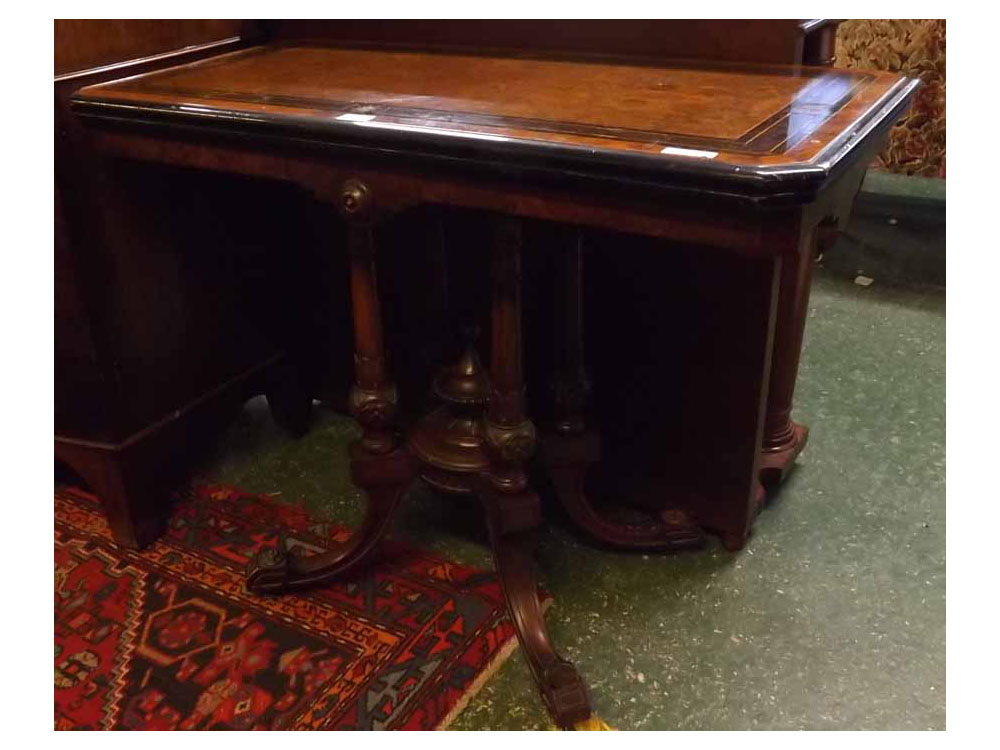19th century aesthetic period fold top card table on quadruped base, 38ins wide