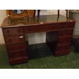 Late 19th/early 20th century mahogany twin pedestal desk with gilt tooled green leather inset, 47ins