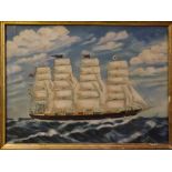 D H Rogers, signed and indistinctly dated, oil on canvas, Lauriston Ship at Sea, 13 1/2 x 18 1/2 ins