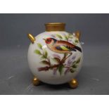 Royal Worcester small globular spill vase painted with birds, 3 1/2 ins high