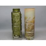 Stuart Fletcher cylindrical studio vase and one other decorated with geometric designs, both 8ins