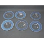 Set of six Vaseline glass plates, 6ins diam