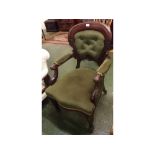 Victorian mahogany green upholstered armchair