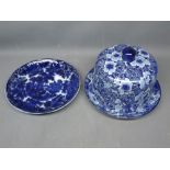 Blue floral covered Stilton dish and further plate