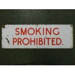 Vintage "Smoking Prohibited" enamel sign, 36ins wide x 12ins high (a/f)