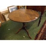 19th century oak circular pedestal table, 28ins diam