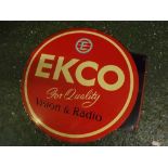 Vintage circular "Ekco Vision and Radio" double sided enamel sign, (a/f) 18ins wide x 17ins deep