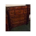 19th century mahogany Scotch chest fitted with seven drawers, flanked either side by turned