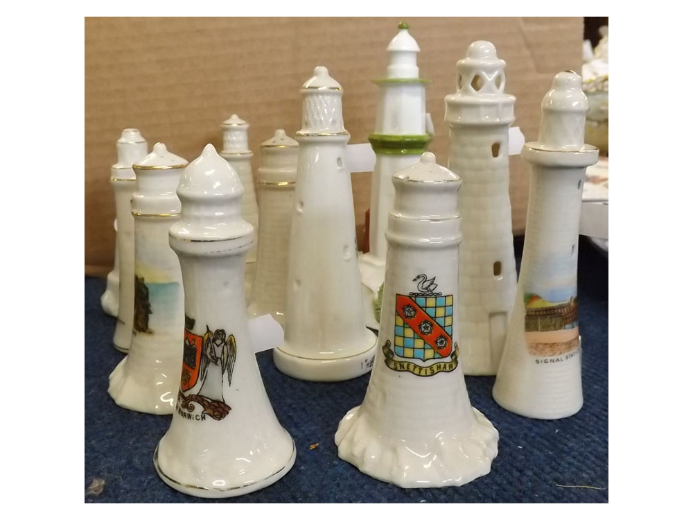 Collection of various crested ware, lighthouses, together with a further Coalport example