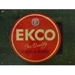 Vintage circular "Ekco Vision and Radio" double sided enamel sign, (a/f) 18ins wide x 17ins deep