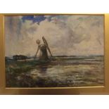 T W Morley, signed watercolour, "Near Acle, Norwich", 10 x 14ins