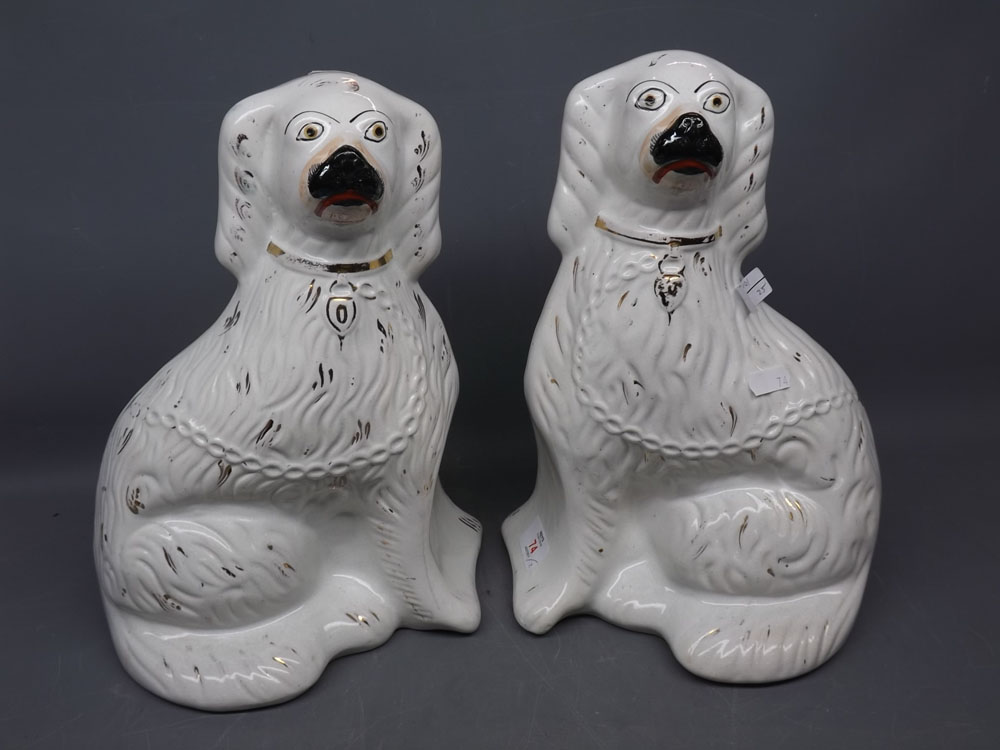 Pair of Staffordshire style seated dogs, 12ins high