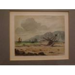 English School (Early 19th Century) "Beached Boat, Devon" pen, ink and watercolour 3 1/2 x 4 1/2 ins