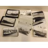 Box containing mixed vintage black and white photographs of Naval ships