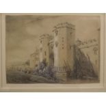 MS, initialled pencil and wash drawing, "Wingfield Castle", 7 x 10ins