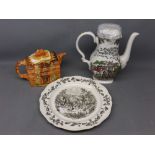 Cottage ware teapot, Myotts coffee pot and Wedgwood plate