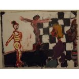 *John Kiki (Born 1943, British), "The dancer", mixed media on paper, 18 x 23 ins