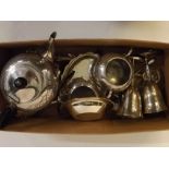 Mixed Lot: silver plated ware to include a Civic silver and engraved three-piece tea set with