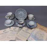 Group of three Nanking blue and white teabowls and saucers together with a further cup and saucer
