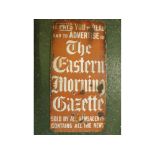 Vintage "The Eastern Morning Gazette" enamel sign (a/f), 18ins wide x 36ins deep