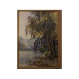 19th century English school watercolour, Mountain river landscape, 13 1/2 x 9 1/2 ins