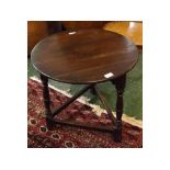 20th century oak cricket style table with circular top on three cylindrical turned supports, 24ins