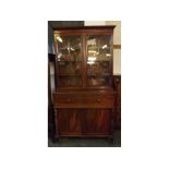 Georgian mahogany secretaire bookcase cabinet, the top fitted with two glazed doors with