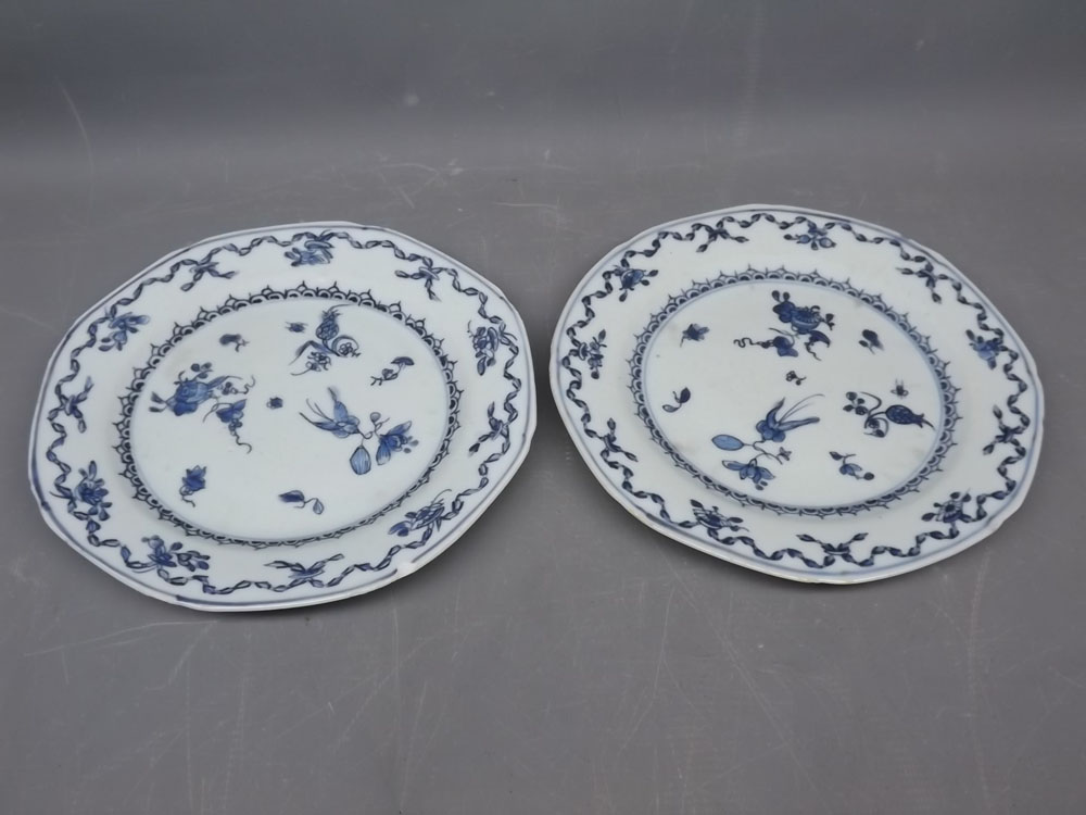 Two Nanking plates (chipped and cracked), 7 1/2 ins wide