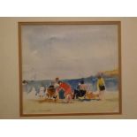 Jean Dryden Alexander (1911-1994, British) Beach scene with figures, watercolour, signed lower left,