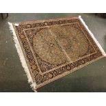Keshan rug with green and blue field, floral design,