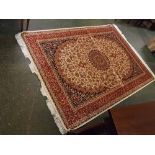 Modern Keshan carpet with mainly cream ground, central floral lozenge, 90 1/2 ins x 62ins