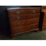 George II mahogany four full width drawer chest with Georgian handles with open work backs, raised