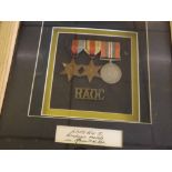 Framed set of WWII campaign medals with written plaque to back stating "Pte G Bellay Royal Army