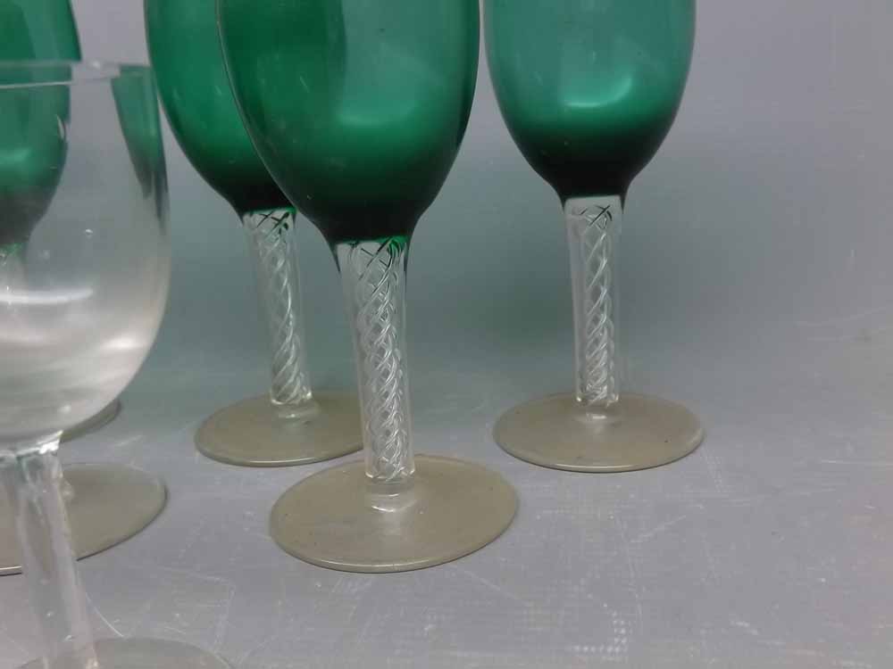 Mixed Lot: 12 wine glasses, 3 with clear bowls and 9 with green bowls, with air twist stems, 5ins - Bild 2 aus 2