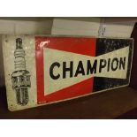 Vintage tin "Champion Spark Plug" advertising sign (a/f), 23ins wide x 9 1/2 ins deep