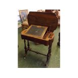 Victorian walnut converted workbox to a small desk with a writing slope supported by four fluted