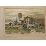 G Rees Teesdale, signed pen, ink and watercolour, Church, 9 1/2 x 14ins