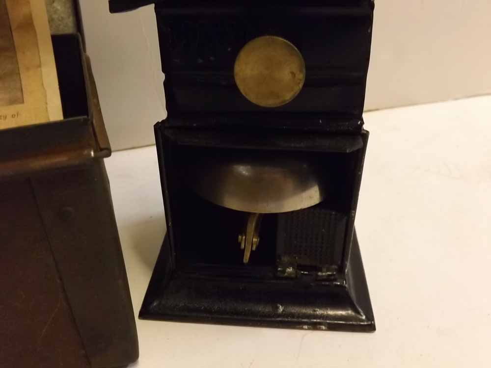 Vintage metal evangelist's lantern used to illuminate a speaker's notes with a bell to signal the - Image 2 of 3