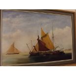 Arthur A Pank, signed oil on board, "Slope rigged barges on the Medway 1830", 25 1/2 x 37 1/2 ins