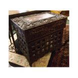 1920s hardwood carved Oriental side table with lattice work sides and single drawer and dragon