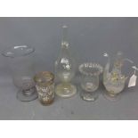 Mixed Lot: glass wares to include an Asian lustre and enamel floral painted beaker, a jug with a