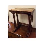 19th century rosewood nest of three tables with bamboo style supports, raised on sleigh feet,