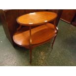 Sheraton Revival satinwood table with shaped supports with painted and inlaid detail, raised on four