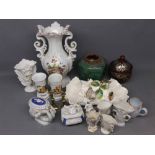 Mixed Lot: 19th century china wares to include a table top hand formed lidded basket, together