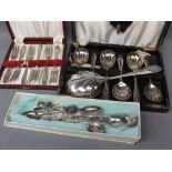 Box of six EPNS forks together with a further boxed Yeomans EPNS scalloped dessert spoons and