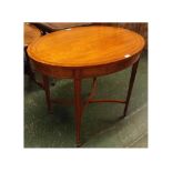 Sheraton Revival satinwood oval occasional table with scrolling painted frieze supported on four