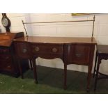 Regency mahogany break front sideboard with satinwood banding, fitted centrally with single