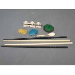 Mixed Lot: bone to include pair of chopsticks, pair of ebony examples, green inset (possibly jade)